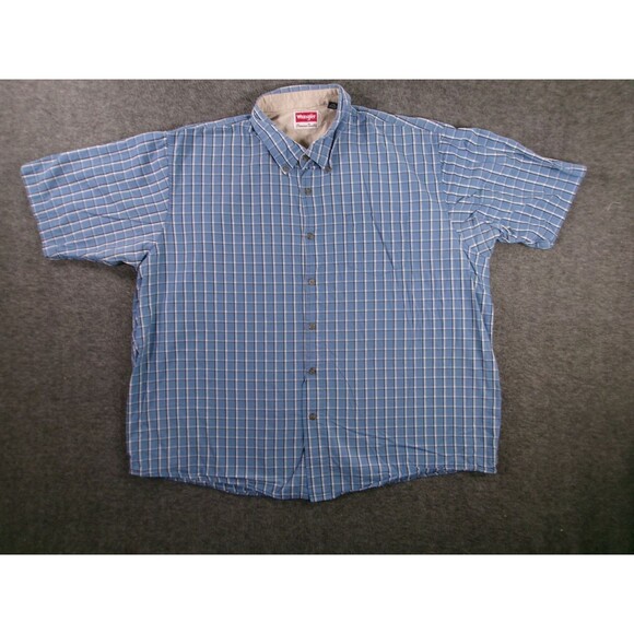 Wrangler Shirt Men XXL Blue Plaid Classic Causal Outdoor Workwear Short Sleeve - Picture 1 of 10